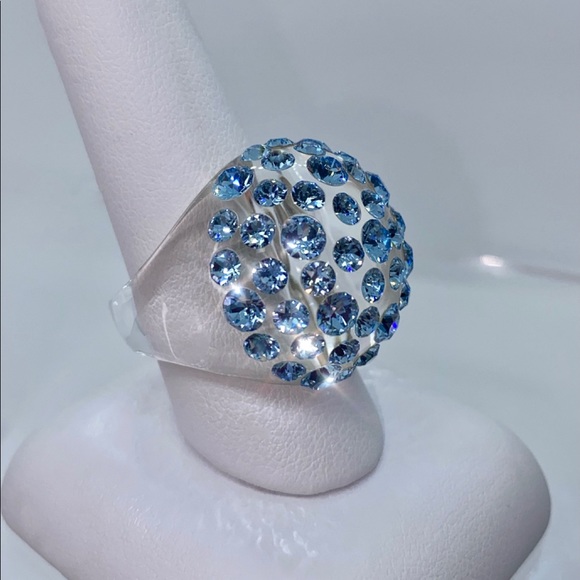 Acrylic Crystal Blue Ring Embellished with blue Crystal stones, Statement Ring - Picture 10 of 13